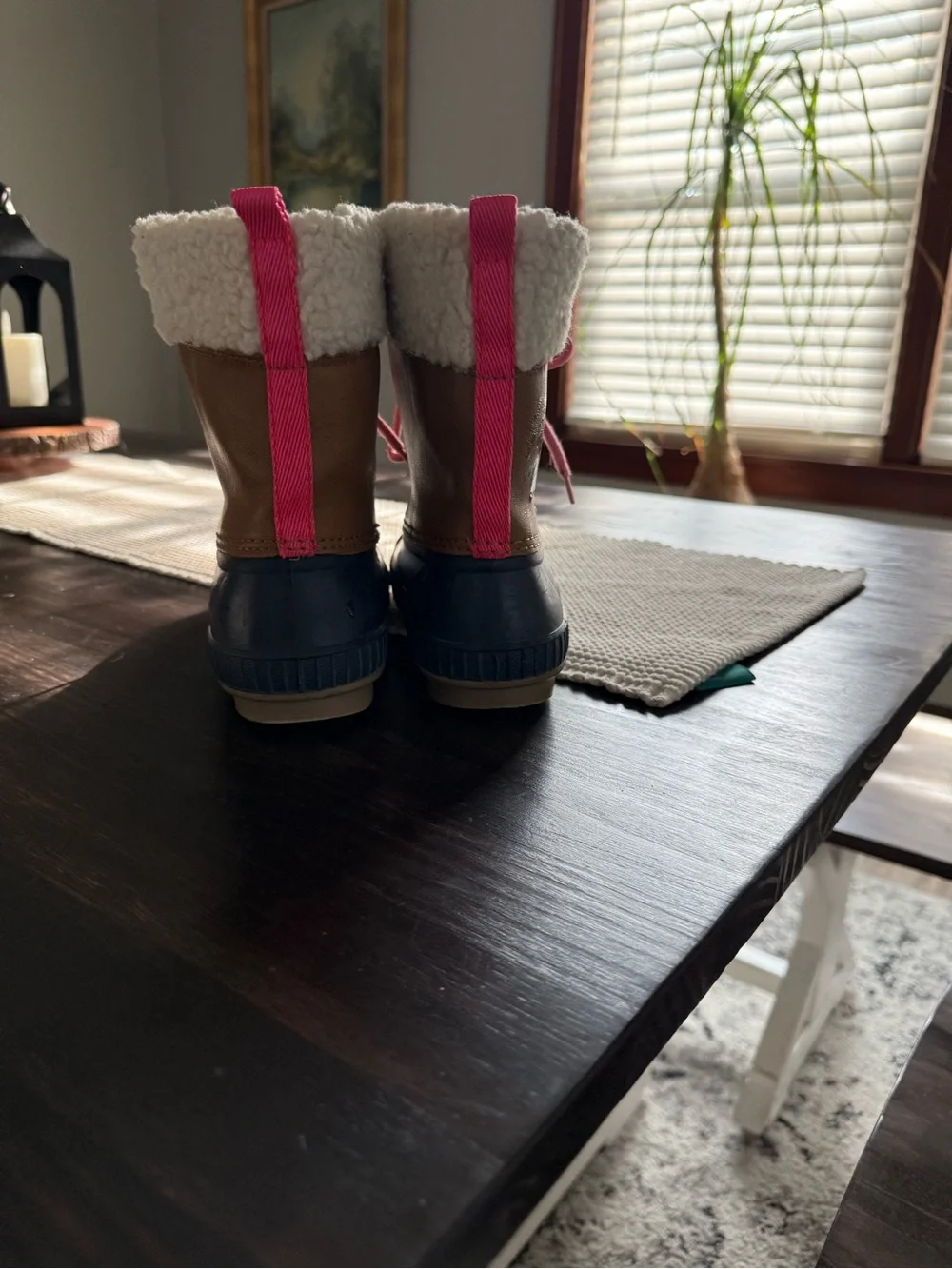 3M Thinsulate Kids Navy Blue & Brown Winter Boots with Pink Laces